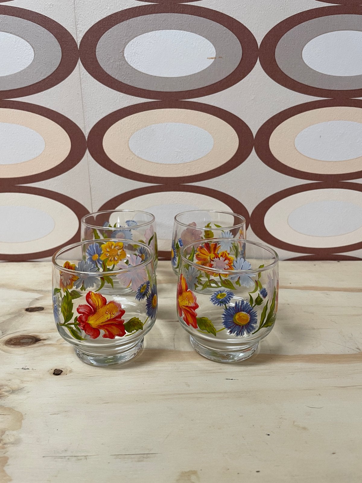 Vintage Luminarc glazen - retro - seventies - bloemprint, Huis en Inrichting, Keuken | Servies, Glas of Glazen, Overige merken