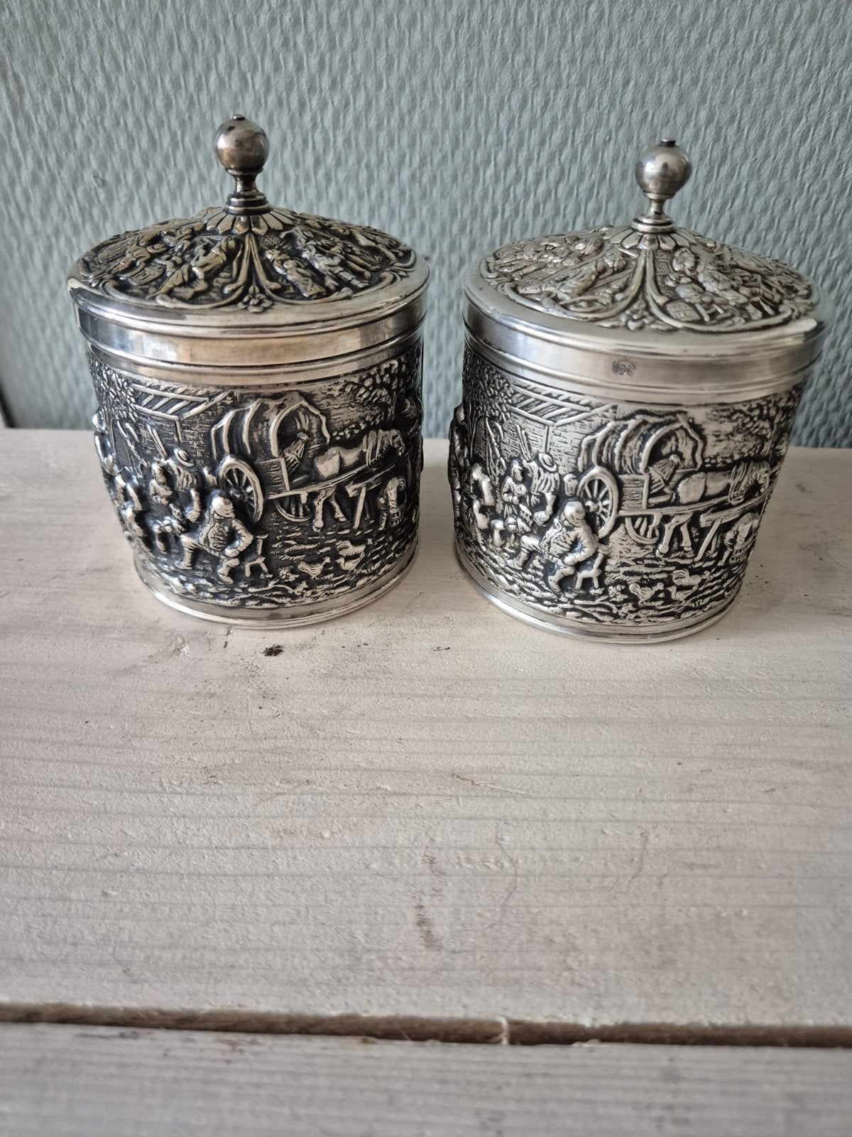 Vintage Verzilverde Theebusjes DE, Ophalen of Verzenden, Zilver
