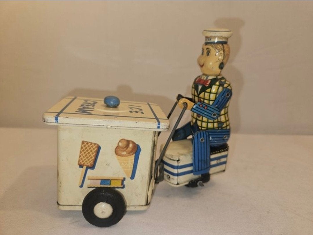 Kanto Toys Vintage Blikken IJscowagen met Figuur - Japan, Ophalen of Verzenden