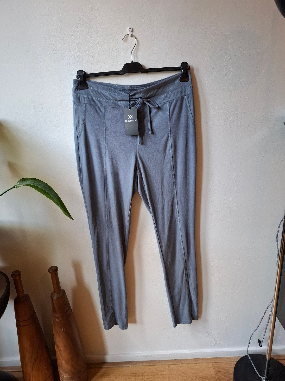 Exxcellent suedine broek/legging blauw/grijs maat 44 ruim!, Blauw, Maat 42/44 (L), Nieuw, Ophalen of Verzenden