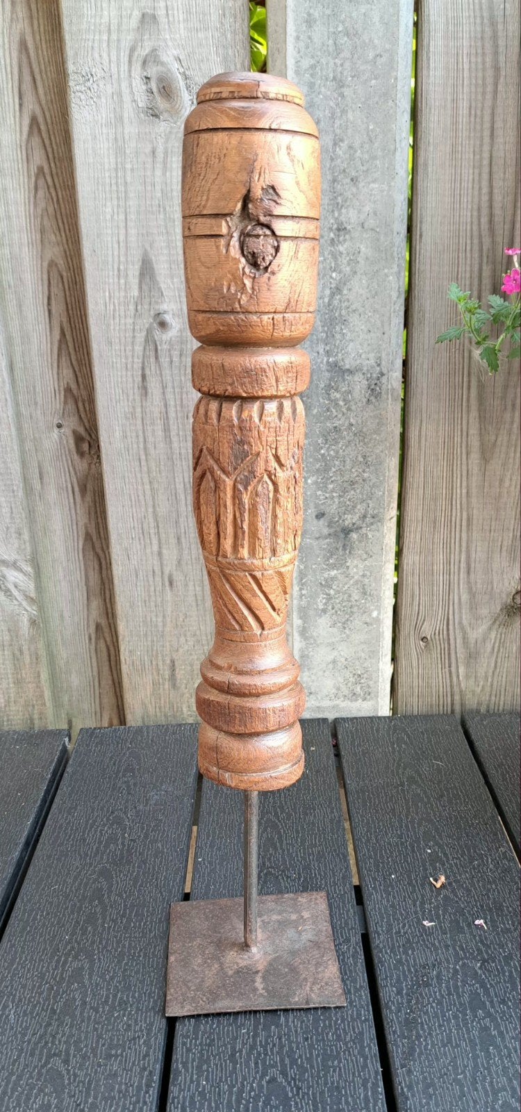 Decoratieve Houten Pinakel op Metalen Voet8i, Ophalen of Verzenden