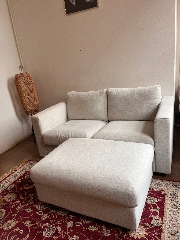VIMLE 2-zitsbank IKEA Gunnared Beige incl. voetenbank, Ophalen, 150 tot 200 cm, 75 tot 100 cm, Zo goed als nieuw