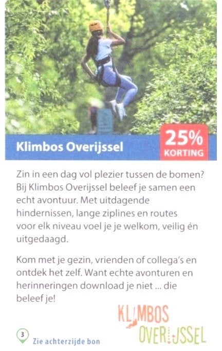 Klimbos Overijssel 25% kortingsbon, Tickets en Kaartjes, Drie personen of meer, Kortingsbon, Overige typen
