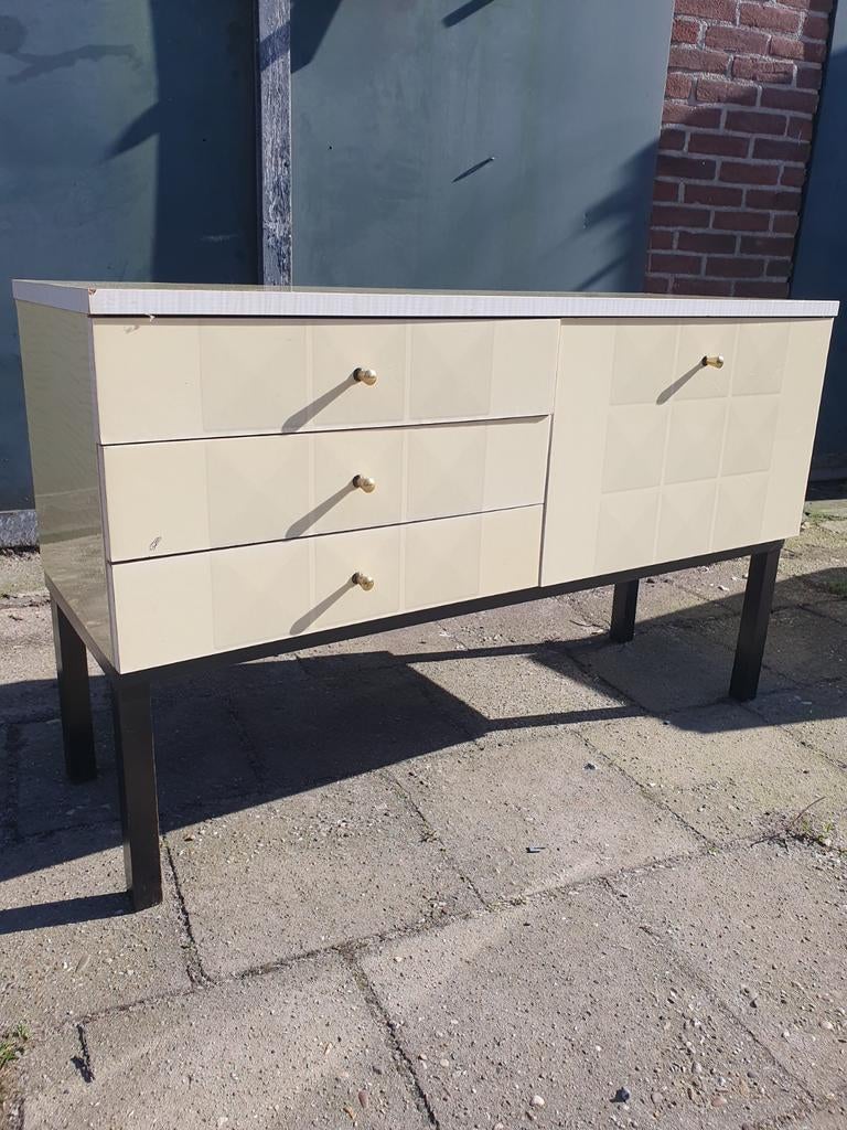 Seventies TV kast., Gebruikt, 100 tot 150 cm, 25 tot 50 cm, Met lade(s)