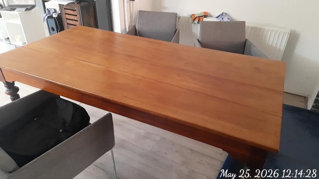 Living/Dining room table (Brown) with 4 chairs (gray), Ophalen, Gebruikt, 50 tot 100 cm, 150 tot 200 cm