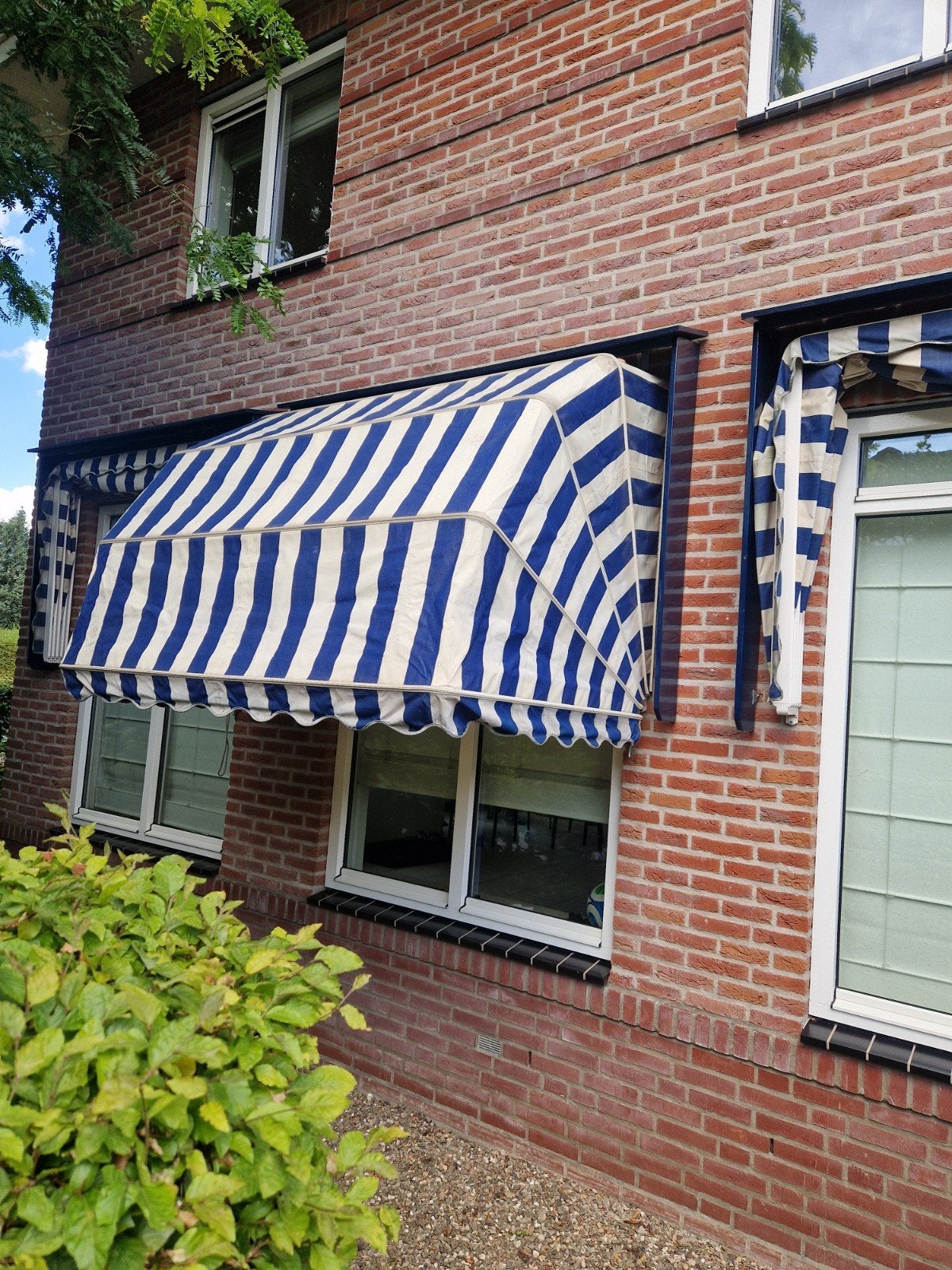 1 markies blauw wit, Tuin en Terras, Zonneschermen, Minder dan 150 cm, Ophalen, Gebruikt, Markies