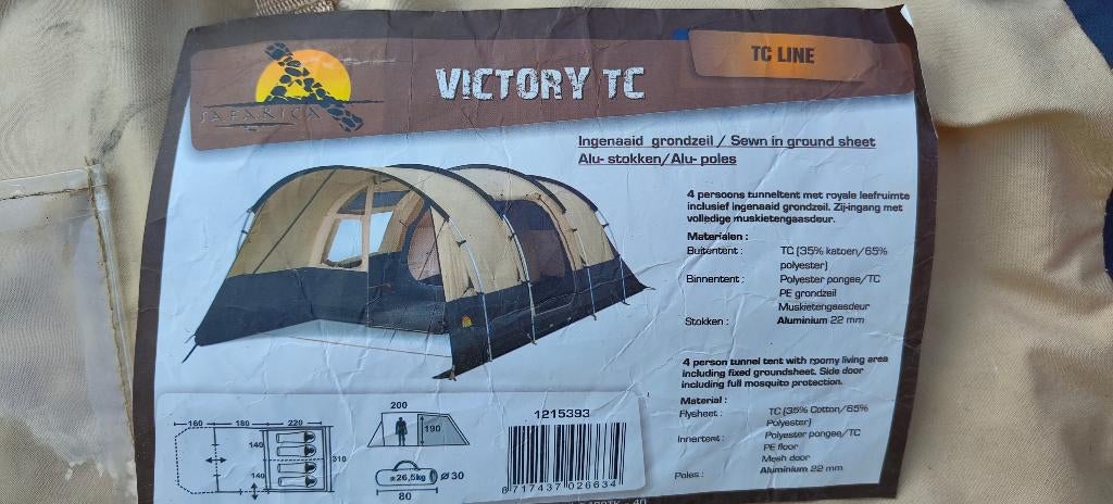 Safarica Victory TC 4 persoons tent, Ophalen, Gebruikt, Tot en met 4