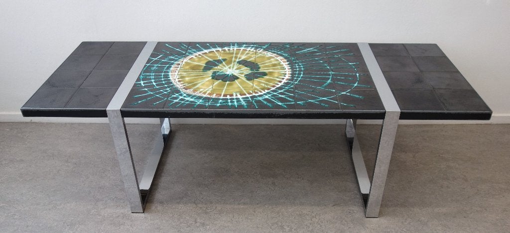 Vintage salontafel Belarti tegeltafel Fat Lava Space Age 60s, Ophalen, Gebruikt, 50 tot 100 cm, 150 tot 200 cm