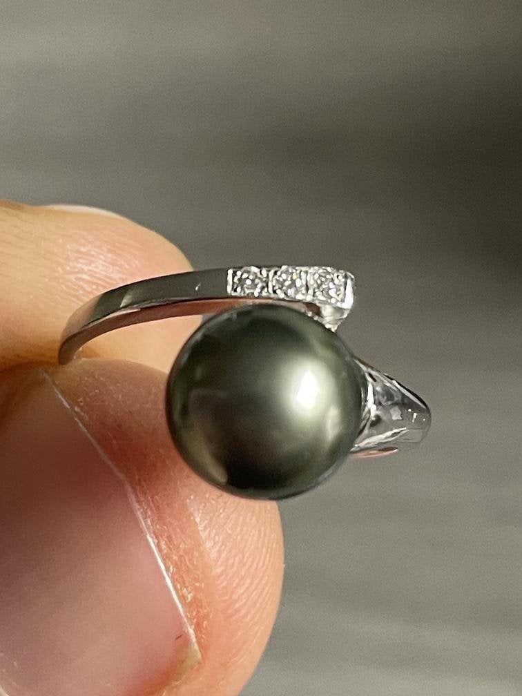 9 karaat witgouden ring met een tahitiparel en diamantjes, Sieraden, Tassen en Uiterlijk, Ringen, Wit, Ophalen of Verzenden, Nvt