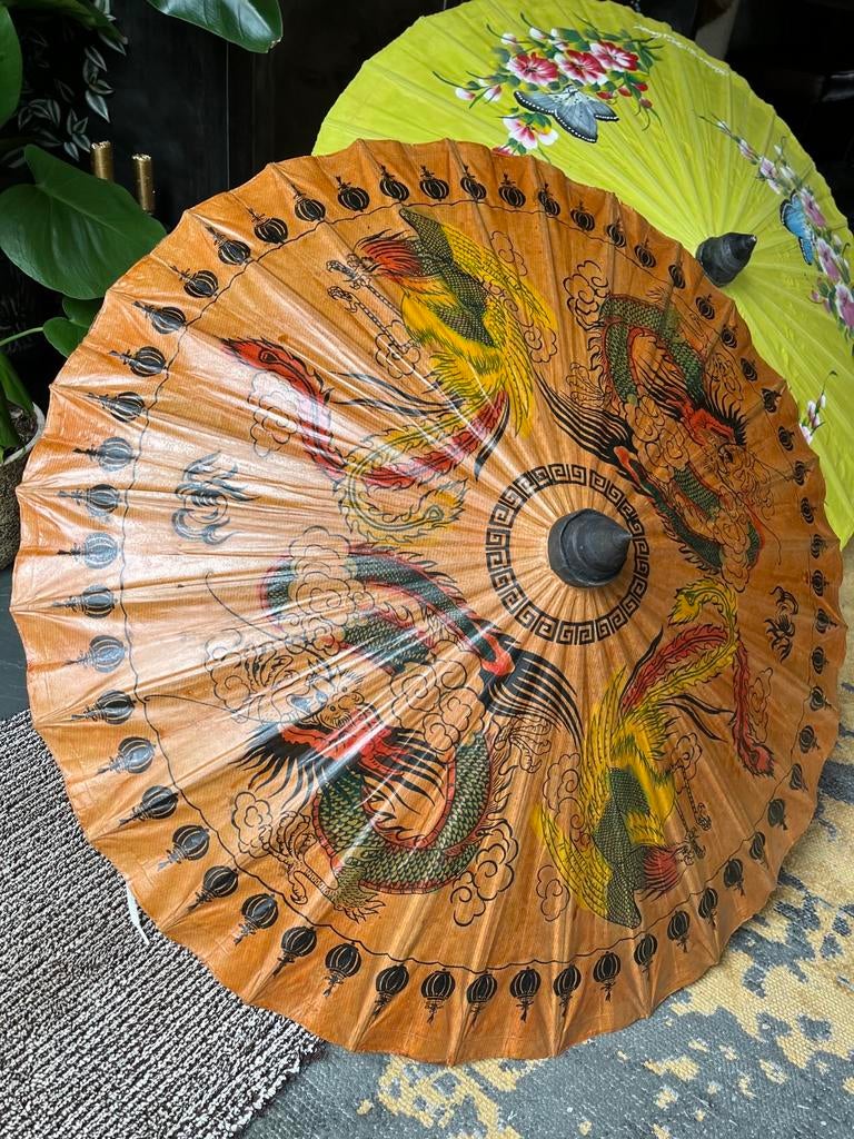 Oliepapieren paraplu, vintage jaren 30. Handgemaakt, Sieraden, Tassen en Uiterlijk, Paraplu's, Ophalen of Verzenden, Zo goed als nieuw