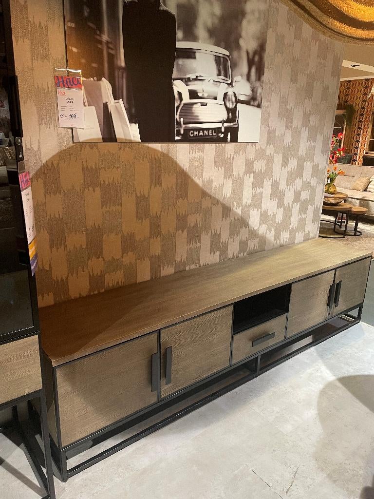 Tv meubel Edison - 230b x 45d x 55h cm, Ophalen, Grenenhout, Zo goed als nieuw, 200 cm of meer