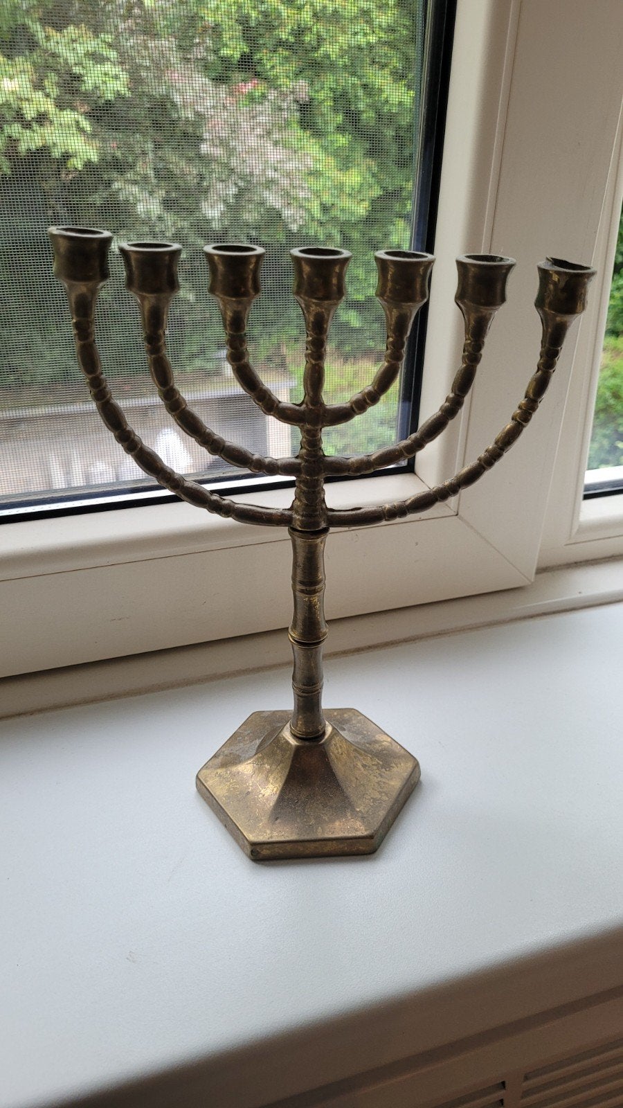 Vintage Koperen Menora Kandelaar - 7-armig, Antiek en Kunst, Antiek | Kandelaars, Ophalen of Verzenden