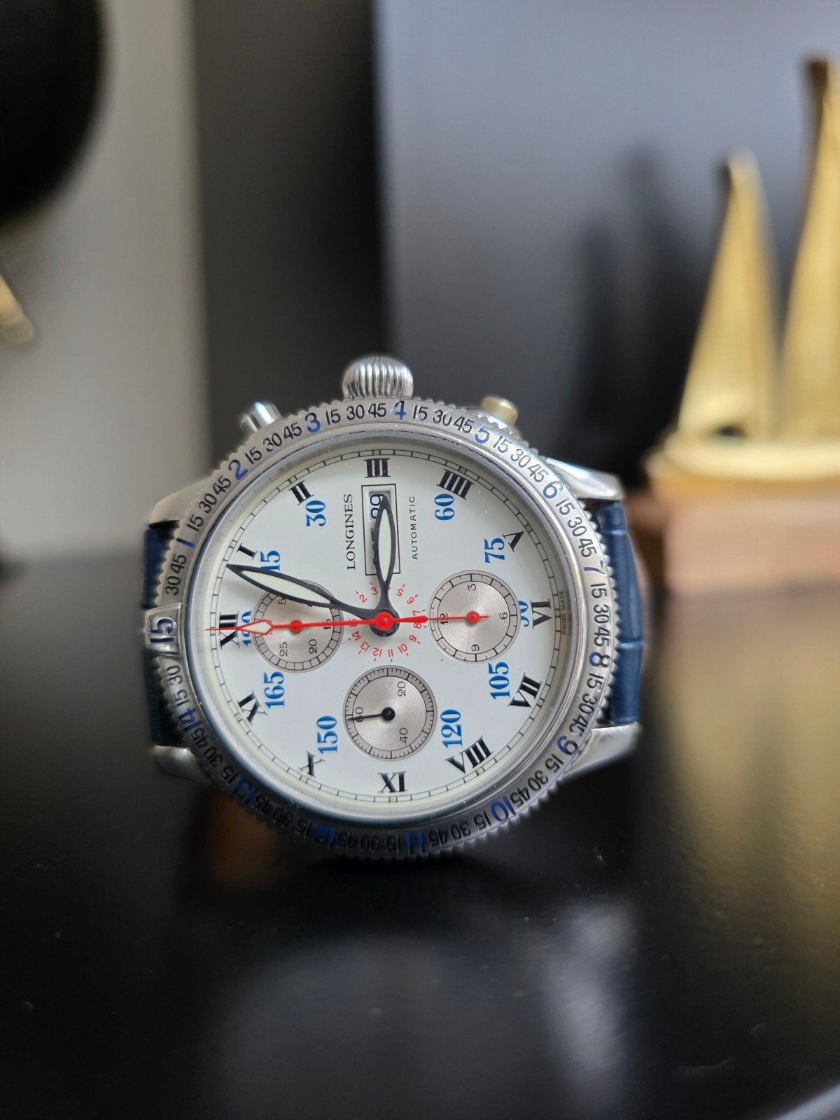 Longines Lindbergh Hour Angle Automaat, Overige merken, Info@longines.com, Leer, Staal