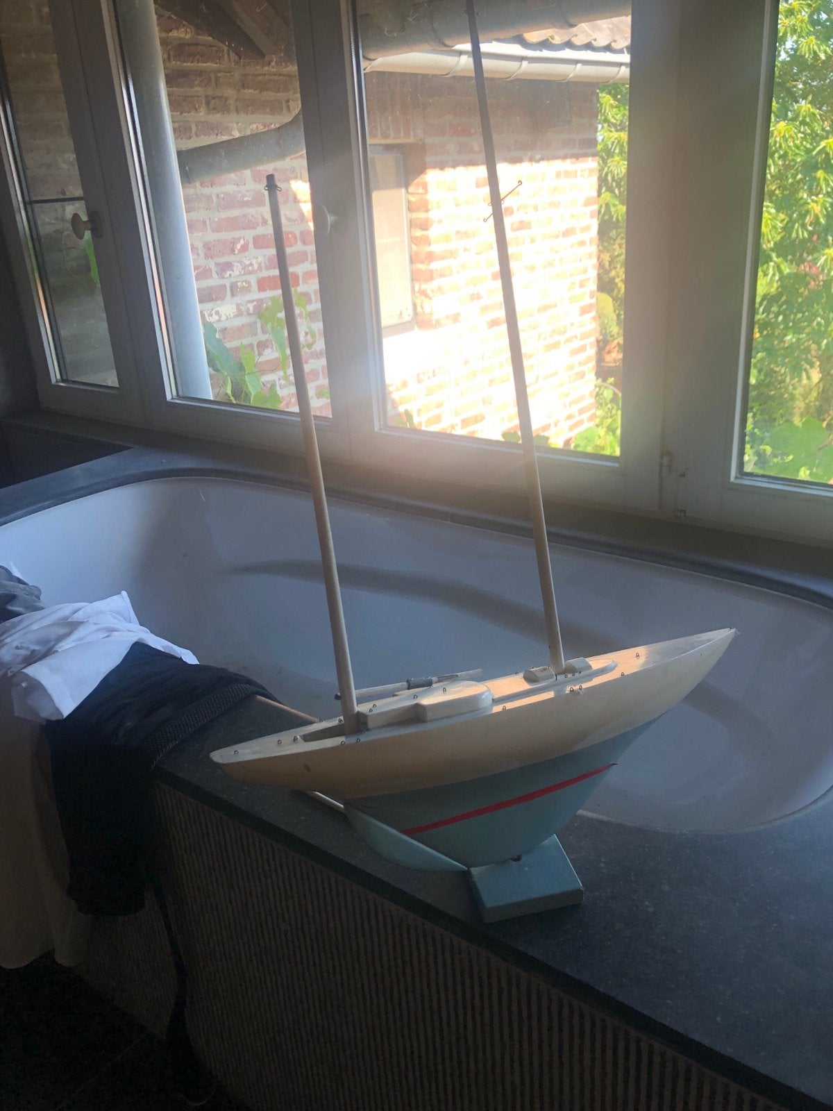 Antiek Tweemaster Jacht Model - Massief Hout, 75 Jaar Oud, Ophalen of Verzenden, Gebruikt, Groter dan 1:32, Overige merken