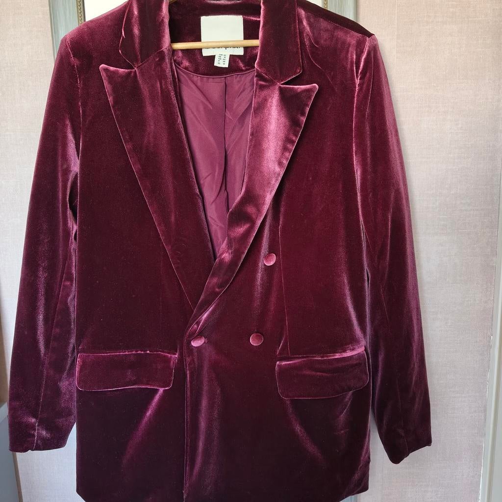 Mooie suède blazer, Kleding | Dames, Jasjes, Kostuums en Pakken, Ophalen, Zo goed als nieuw, Maat 42/44 (L), Rood
