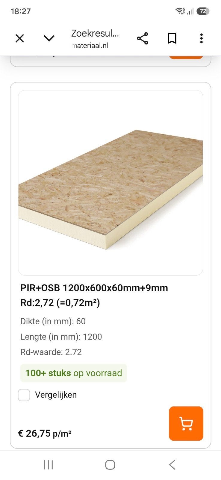 PIR+OSB isolatieplaten 1200x600x60mm+9mm, Ophalen, Nieuw