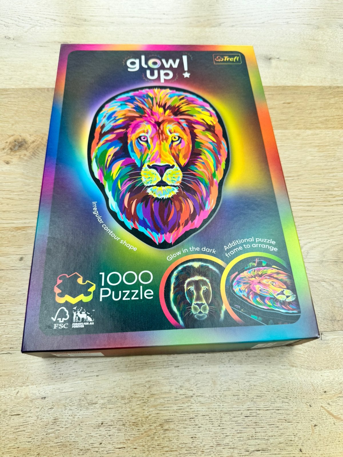 Trefl glow up puzzel leeuw, Ophalen of Verzenden, 500 t/m 1500 stukjes, Zo goed als nieuw, Legpuzzel