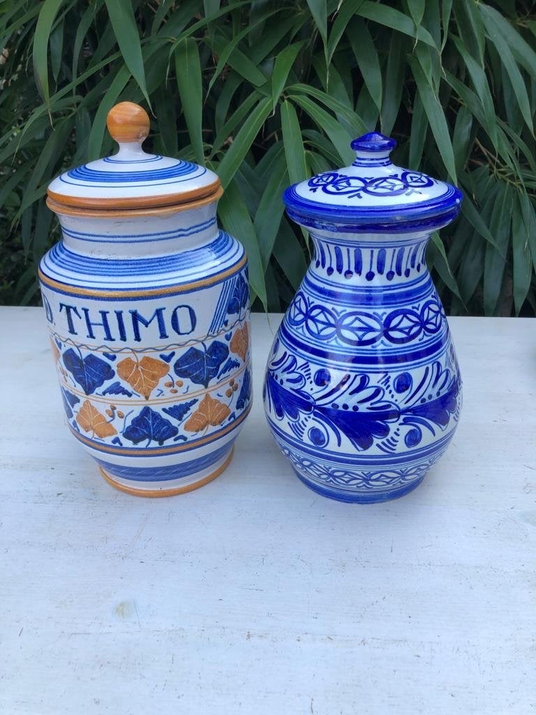 Set van twee vintage potten: Thimo apothekerspot en blauwe p, Ophalen of Verzenden