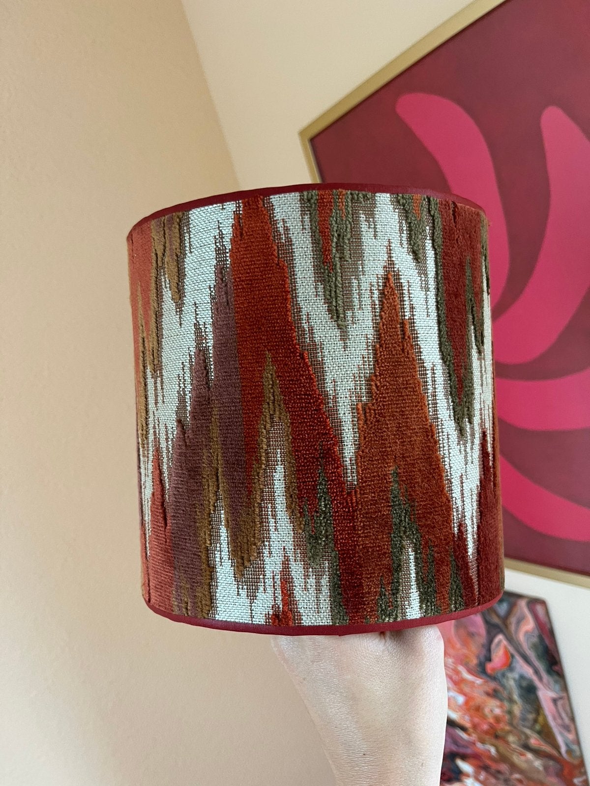 Vierkant wand lampenkap velvet muur bordeaux koper paars, Ophalen, Zo goed als nieuw, Rond