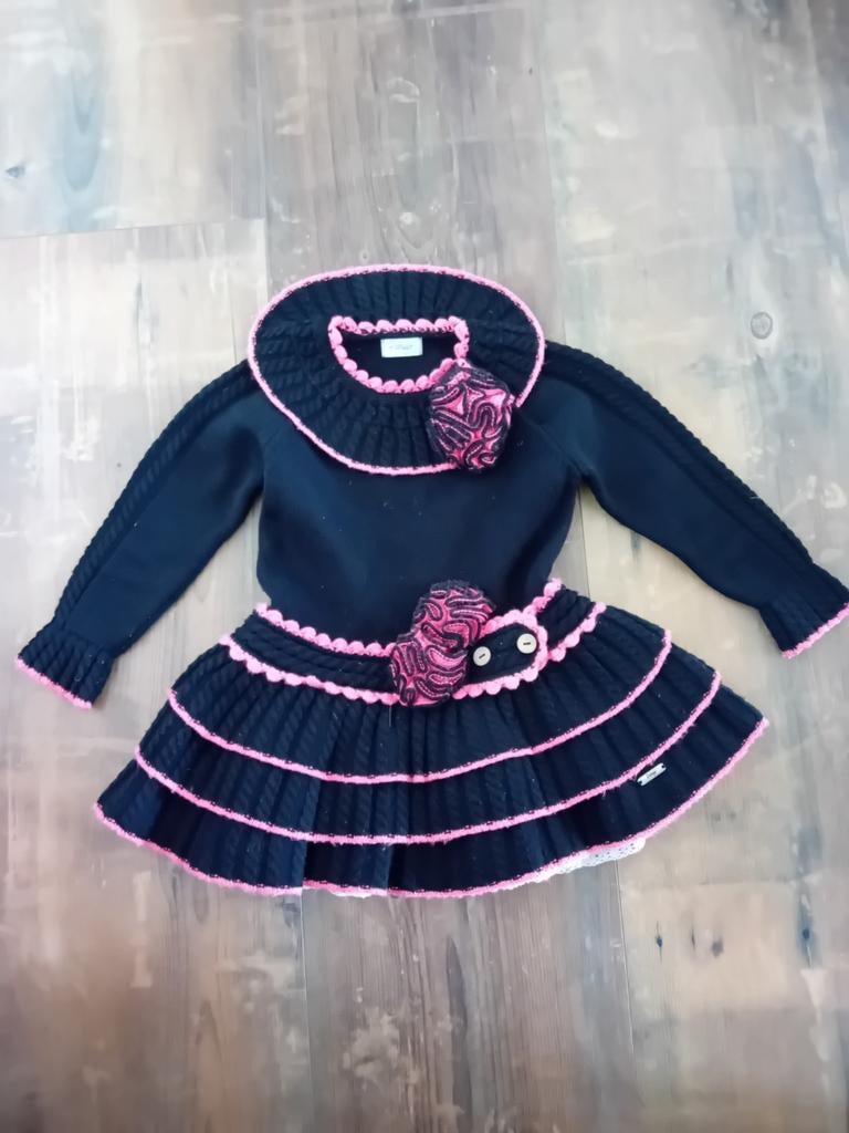 Rahigo jurk zwart met roze, maat 3 jaar, Kinderen en Baby's, Meisje, Ophalen of Verzenden, Zo goed als nieuw, Setje
