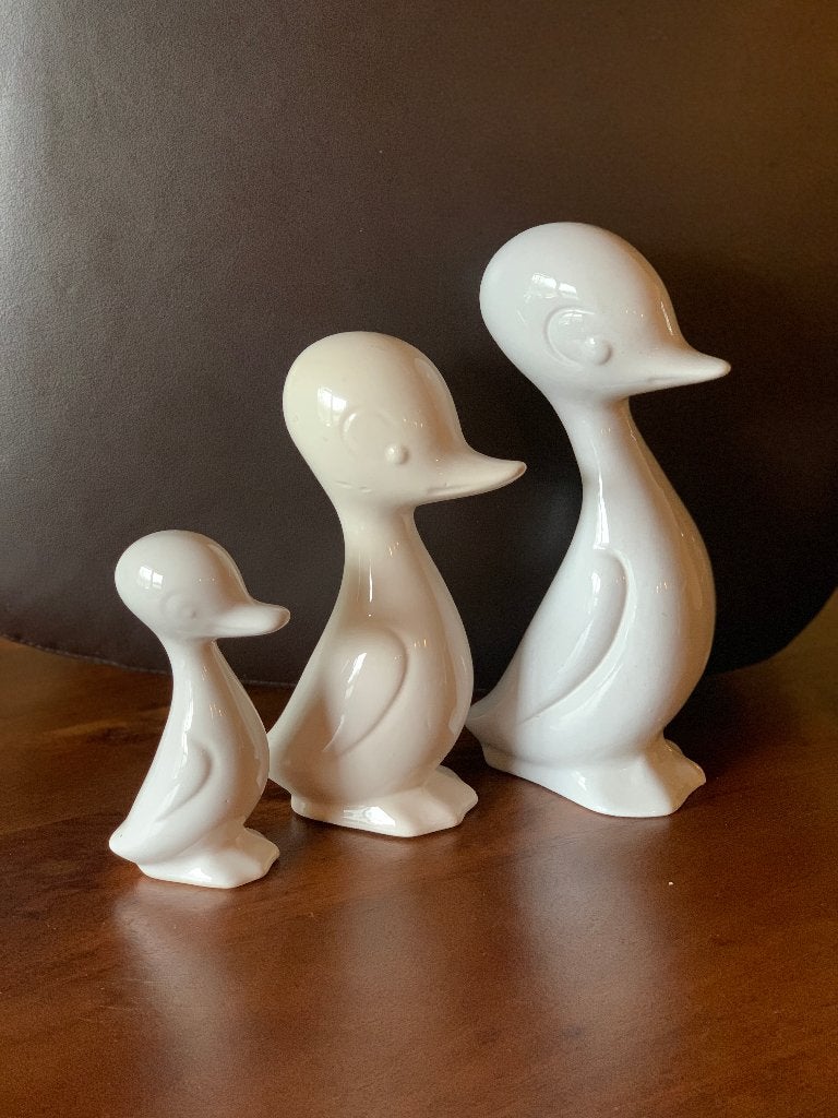 Vintage 3 witte beeldjes eend eendjes eenden, Ophalen of Verzenden, Zo goed als nieuw, Dier