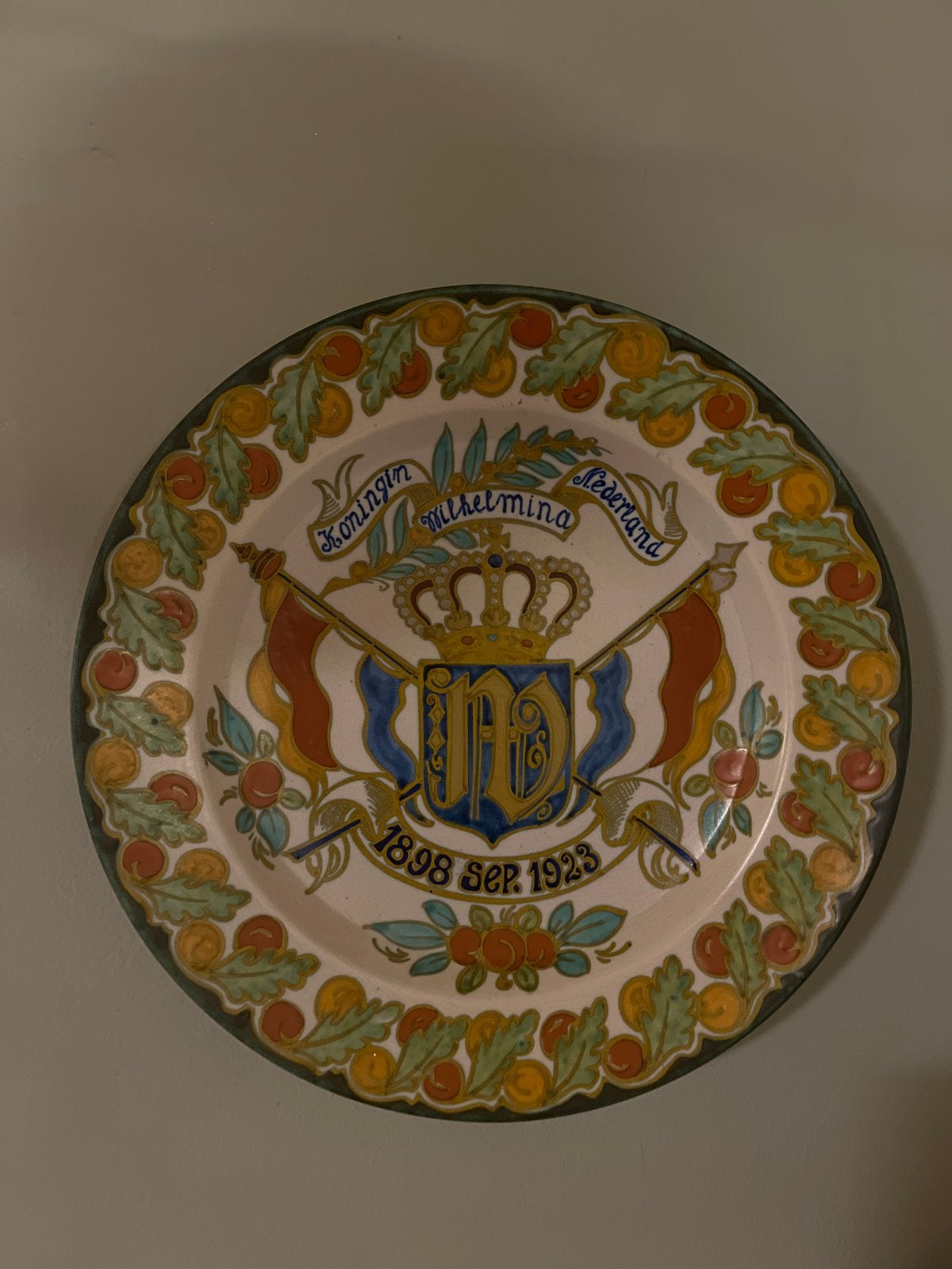 Gedenkbord Koningin Wilhelmina 1898-1923 Gouda Holland, Antiek en Kunst, Ophalen of Verzenden