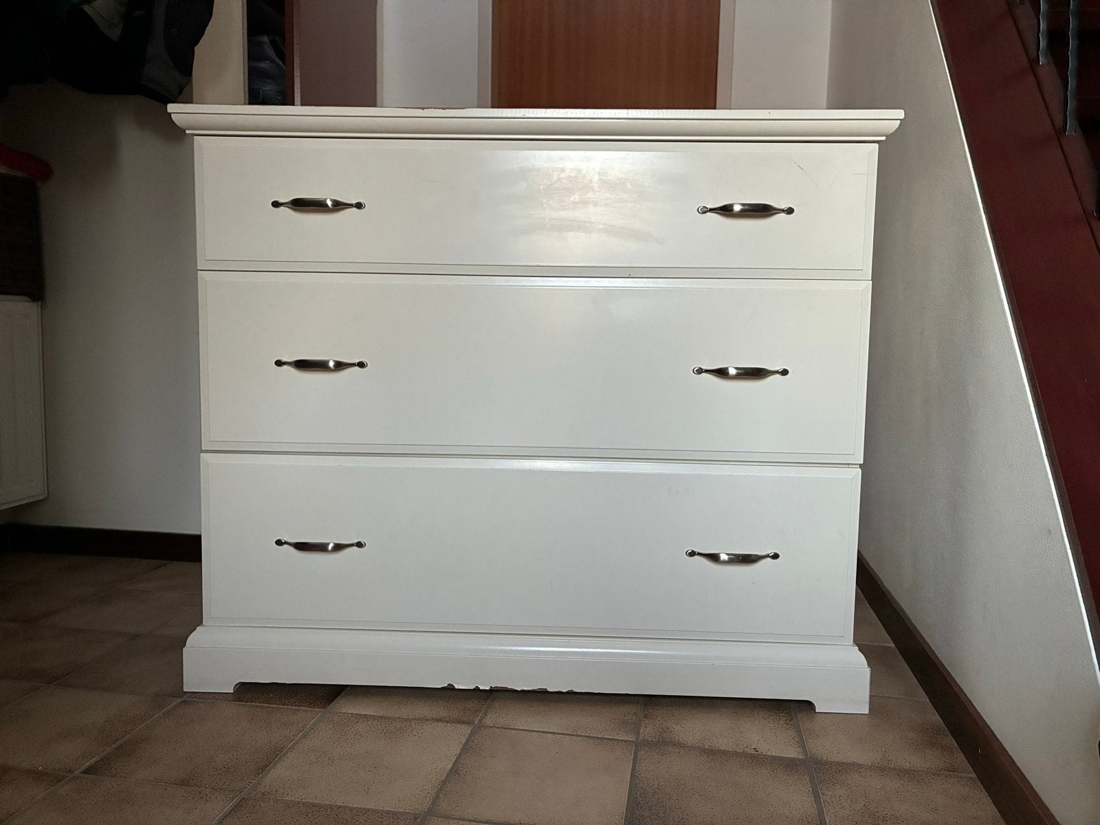Witte ladekast met 3 laden - 109x91,5x52 cm, Ophalen, Gebruikt, 100 tot 150 cm, 3 of 4 laden