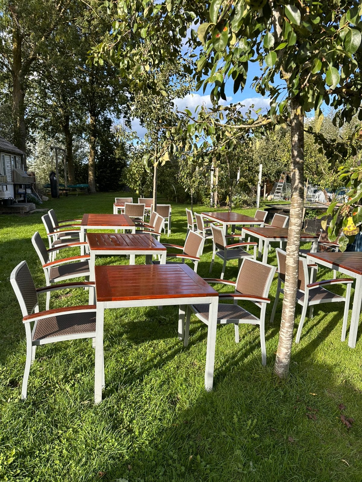 Sateliet professioneel terras meubulair 20 pax, Tuin en Terras, Ophalen, Meer dan 8 zitplaatsen, Aluminium, Zo goed als nieuw
