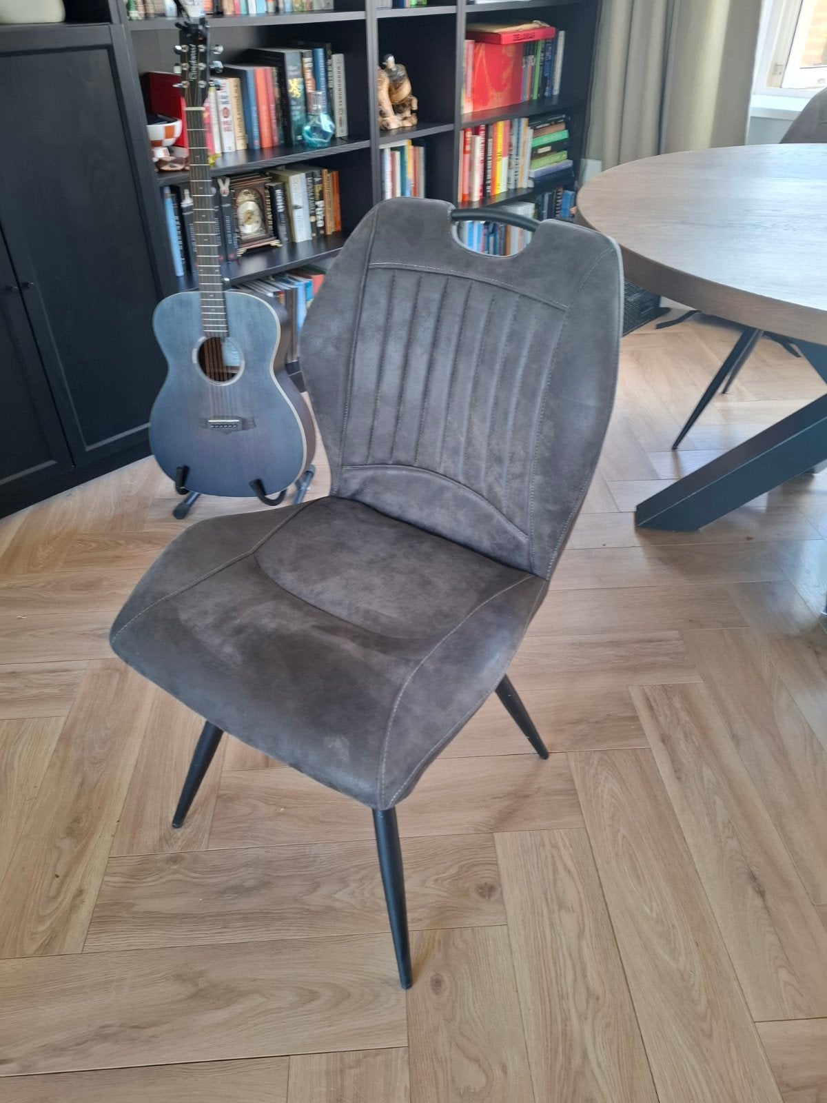 Eettafelstoelen antraciet en olijfgroen (3 om 3), Huis en Inrichting, Stoelen, Vijf, Zes of meer stoelen, Overige kleuren, Ophalen