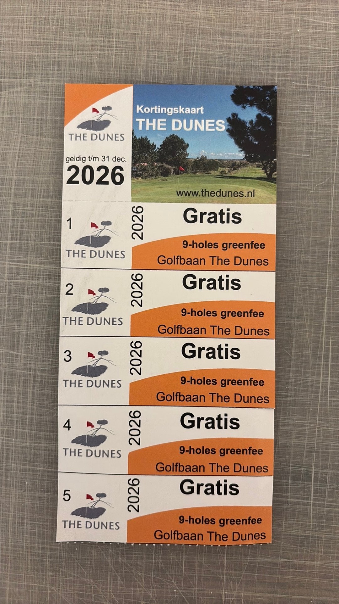 5x Greenfee The Dunes Zantvoort, Ophalen of Verzenden, Nieuw, Overige typen