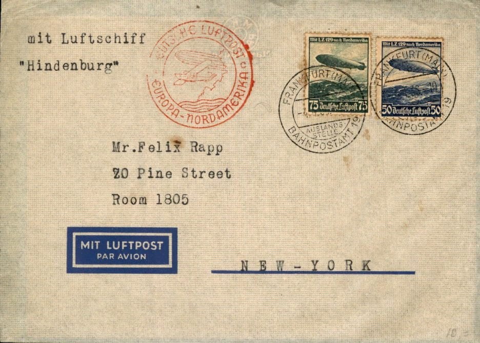 Derde Rijk - Zeppelin Hindenburg - New York - 1936, Verzenden, Envelop