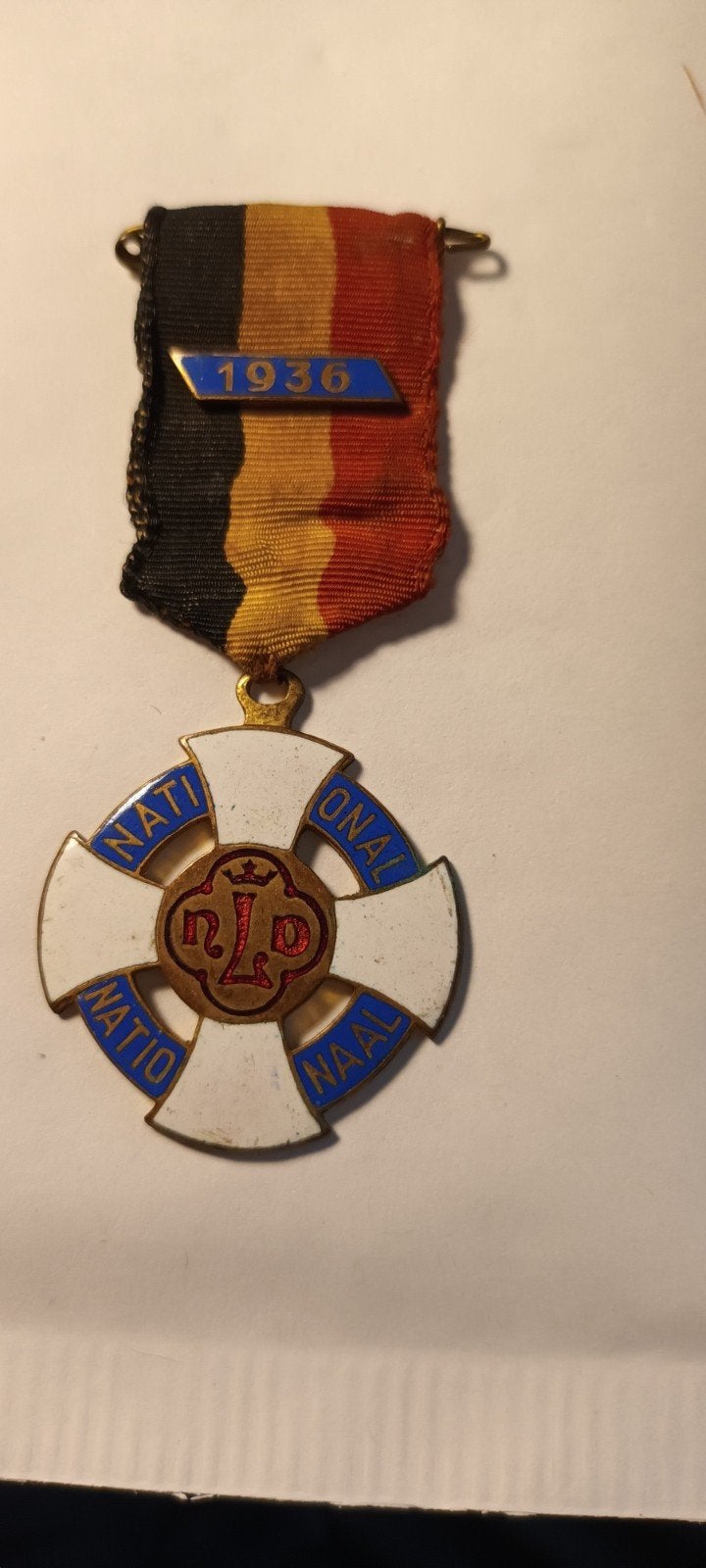 Nationale Medaille 1936 - Belgische Vlag Lint, Ophalen of Verzenden