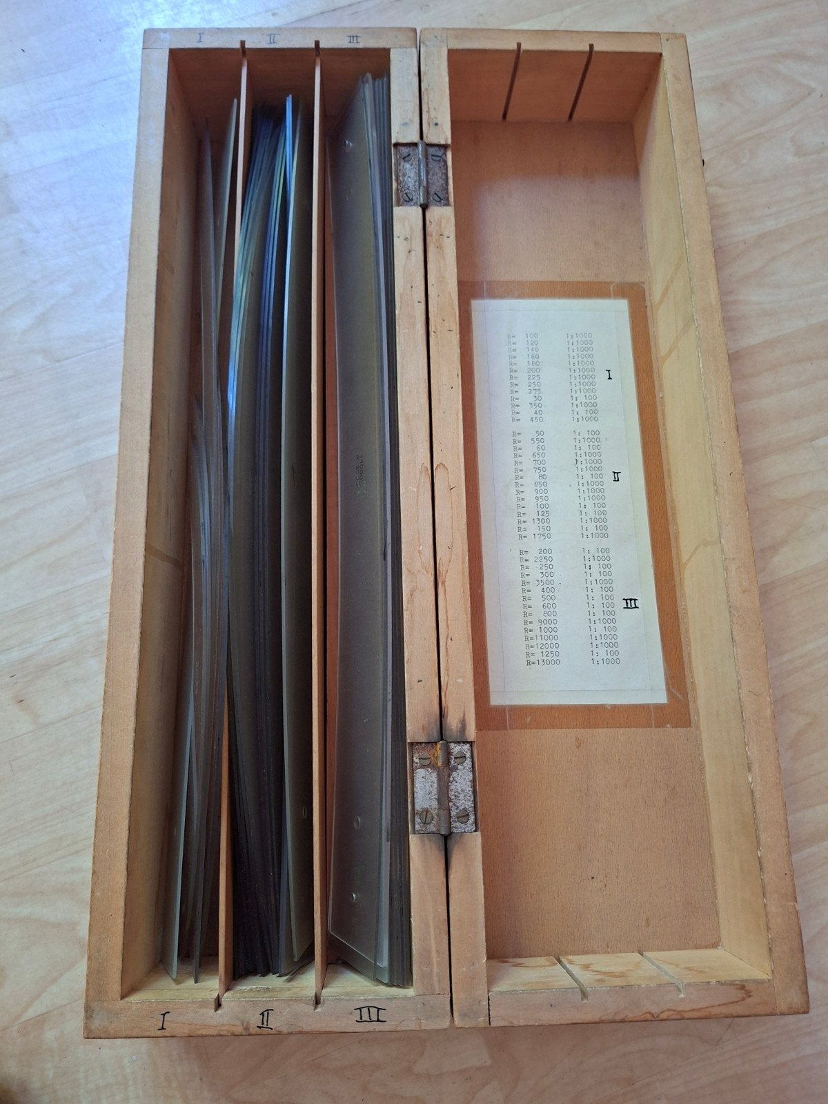 Vintage Tekenmallen Set in Houten Kist - Curven Linealen, Antiek en Kunst, Ophalen of Verzenden