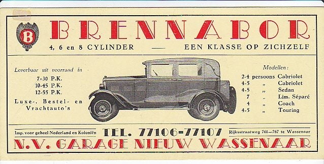 Brennabor klasse garage Wassenaar oldtimer (br01), Verzenden, Zo goed als nieuw, Overige merken
