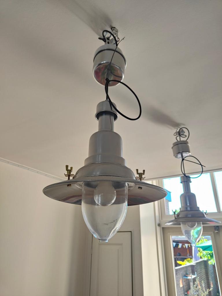 2 industriële hanglampen, plafondlamp ikea, Ophalen, Gebruikt, Glas, Industrieel