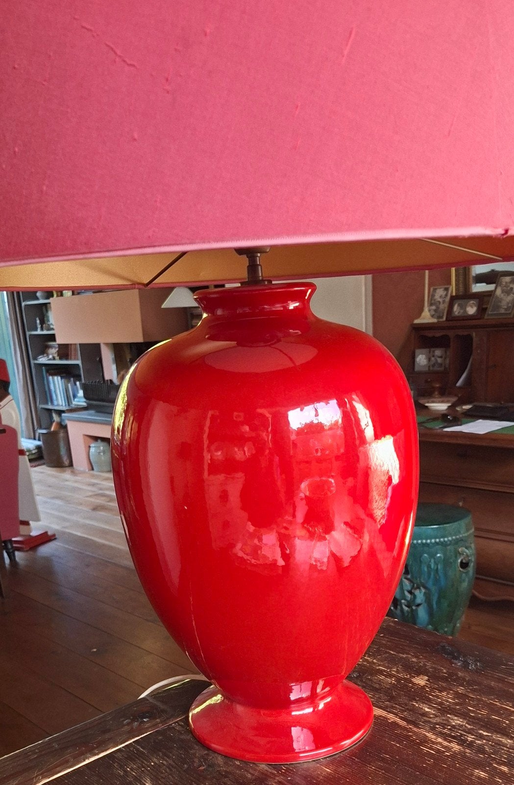 Grote Franse Vintage Design Tafellamp (77 cm) – Chinees rood, Ophalen of Verzenden, Rood, Tafellamp