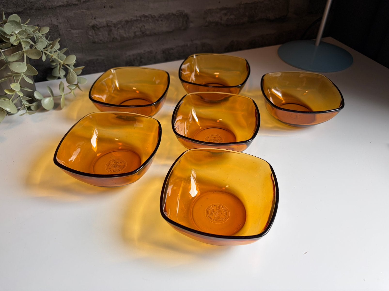 Vintage Duralex Amber Glazen Schaaltjes 6x - Jaren 70, Overige merken, Vintage, Ophalen of Verzenden, Kom(men)