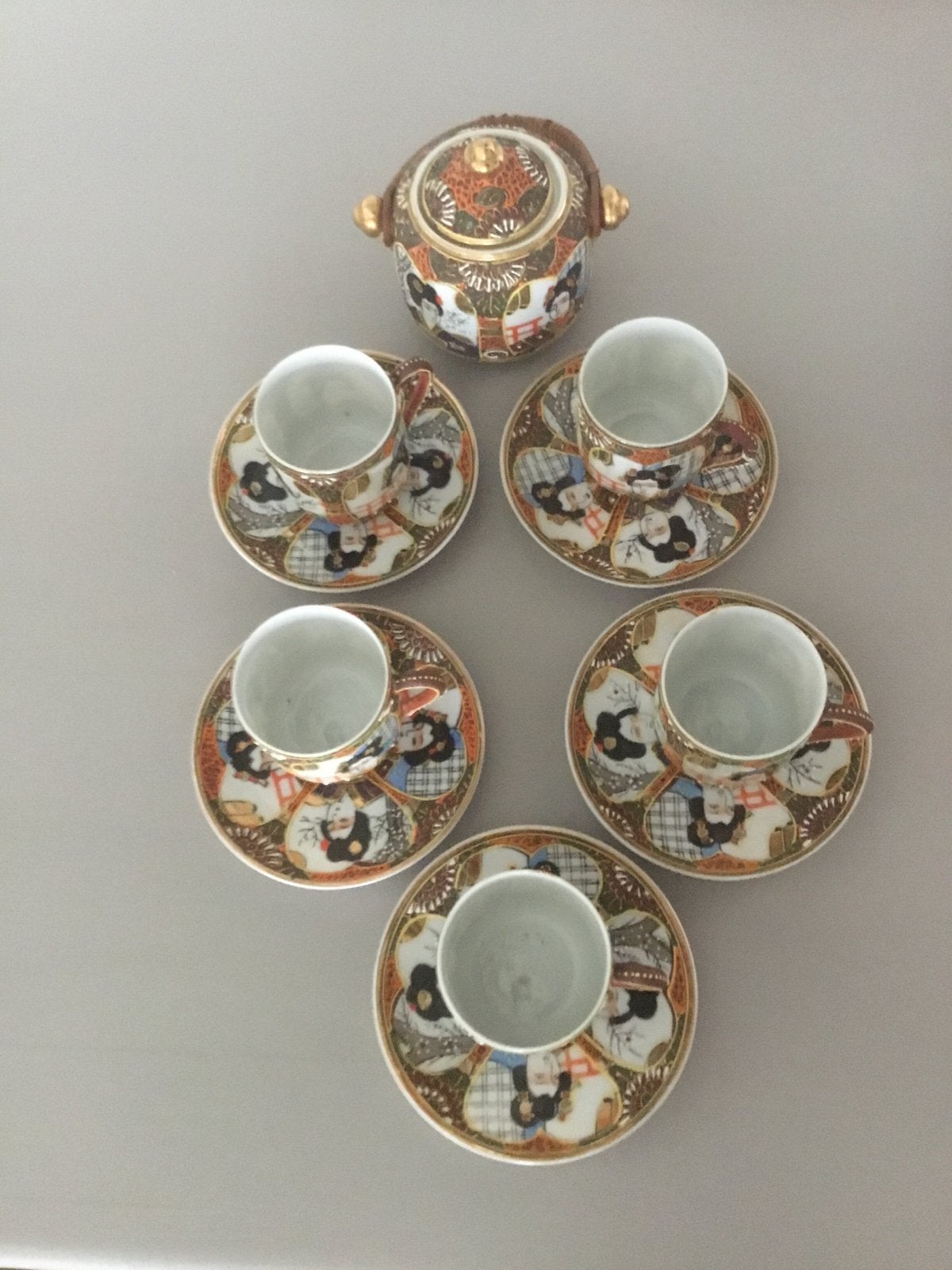 Vintage Japans Geisha theeservies - 5 kop en schotels, Ophalen of Verzenden