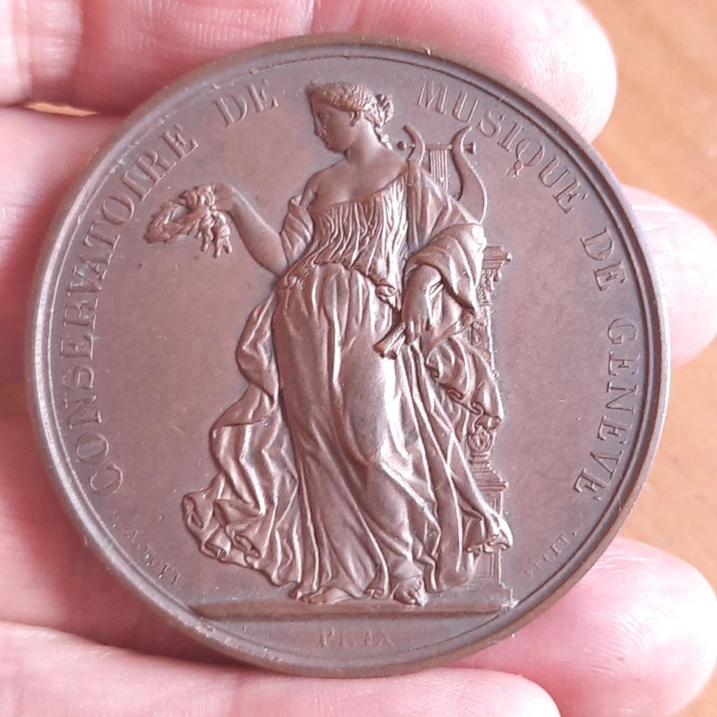 Bronzen Penning Conservatoire de Musique de Genève, Ophalen of Verzenden, Brons