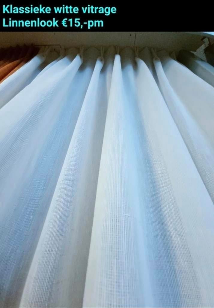 Klassieke witte vitrage linnenlook, Ophalen of Verzenden, Nieuw, 200 cm of meer, 200 cm of meer
