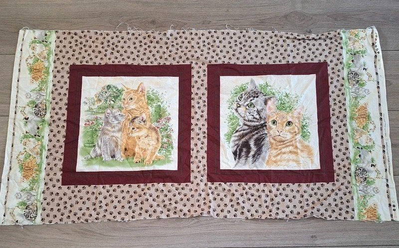 Lehmann & Weber katten stoffenpaneel quiltstof 110x60 cm, Bruin, 120 cm of meer, Ophalen of Verzenden, Zo goed als nieuw