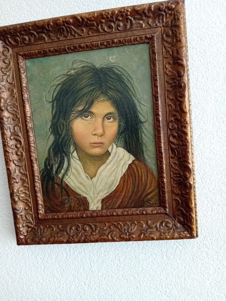 Antiek Schilderij van meisje, Antiek en Kunst, Portret of Personen, Klassiek, Ophalen, Ingelijst