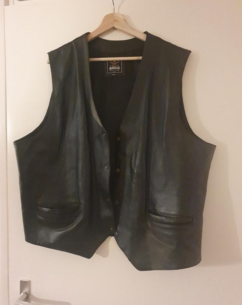Stoer Zwart Leren Bikervest (Gilet) – Echt Leer – Maat XXL, Ophalen of Verzenden