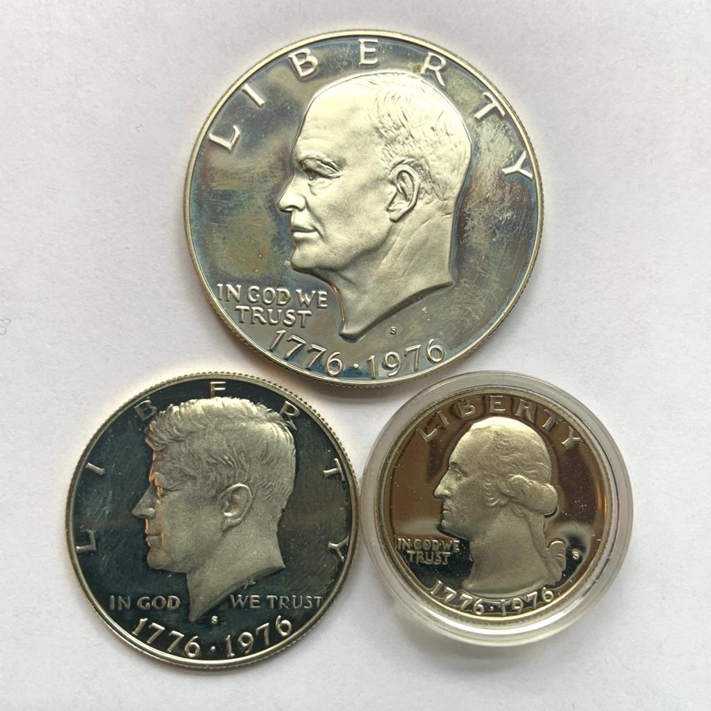 USA Quarter, Half Dollar & Dollar 1976 Proof zilver, Ophalen of Verzenden, Noord-Amerika, Zilver
