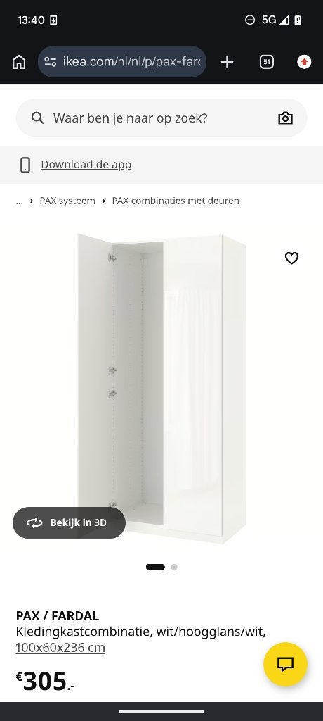 Pax grote kledingkast met hoogglans witte deuren, Huis en Inrichting, Kasten | Kledingkasten, Ophalen, 100 tot 150 cm, 200 cm of meer