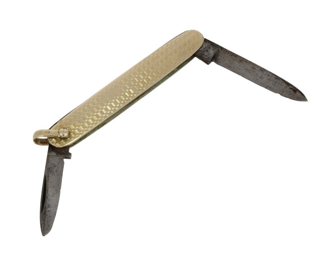 Zakmes 14k goud antiek sieraad heren dames hanger, Ophalen of Verzenden, Goud, Hanger, Met edelsteen
