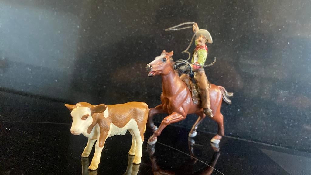 Historisch Papo/plastoy: Cowboy met kalf, Verzamelen, Ophalen of Verzenden