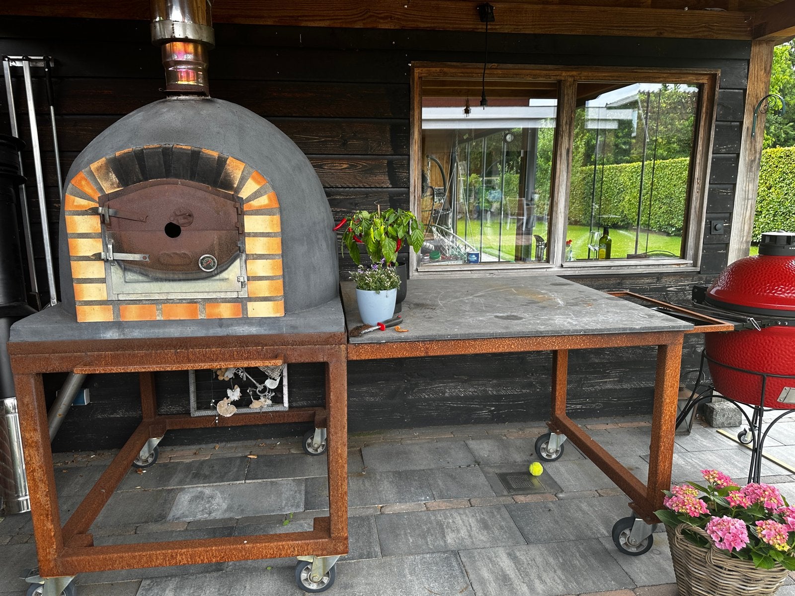 Ambachtelijke Houtgestookte Pizzaoven met Onderstel, Ophalen, Gebruikt, Houtskool, Vrijstaand