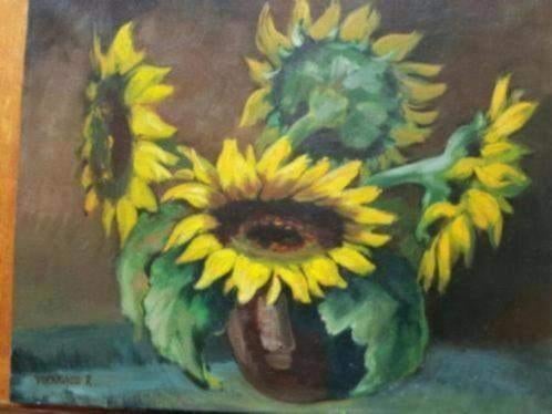 schilderij zonnebloemen gesigneerd R. Verkruysse Piron, Ophalen