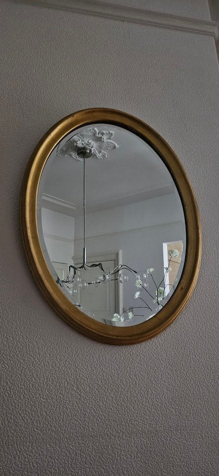 Prachtige oude spiegel met gouden lijst facet geslepen glas, Ophalen, Zo goed als nieuw, Rechthoekig, Minder dan 100 cm